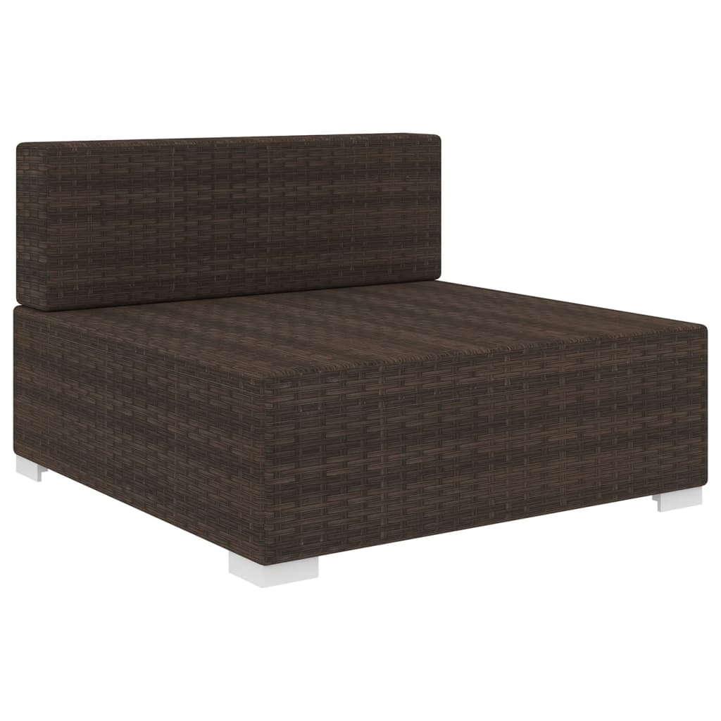 vidaXL Środkowa sofa z poduszką, polirattan, brązowa