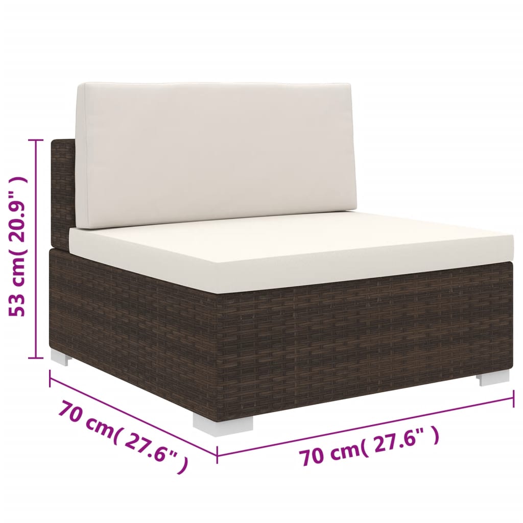 vidaXL Środkowa sofa z poduszką, polirattan, brązowa