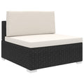 vidaXL Środkowa sofa z poduszką, polirattan, czarna