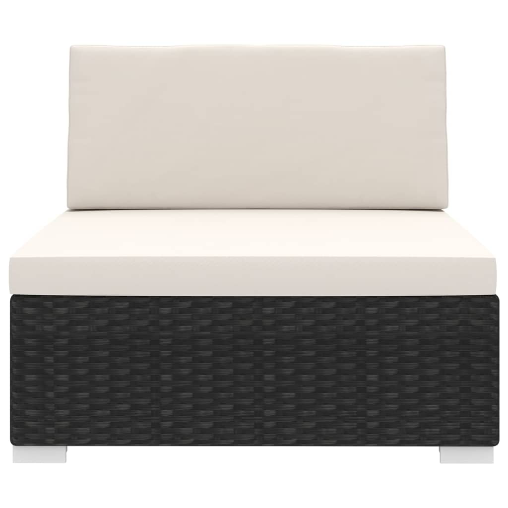 vidaXL Środkowa sofa z poduszką, polirattan, czarna