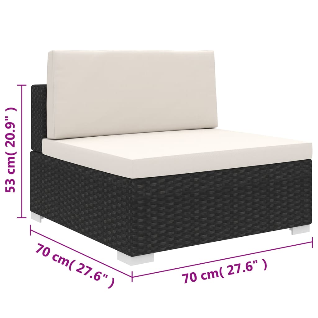 vidaXL Środkowa sofa z poduszką, polirattan, czarna