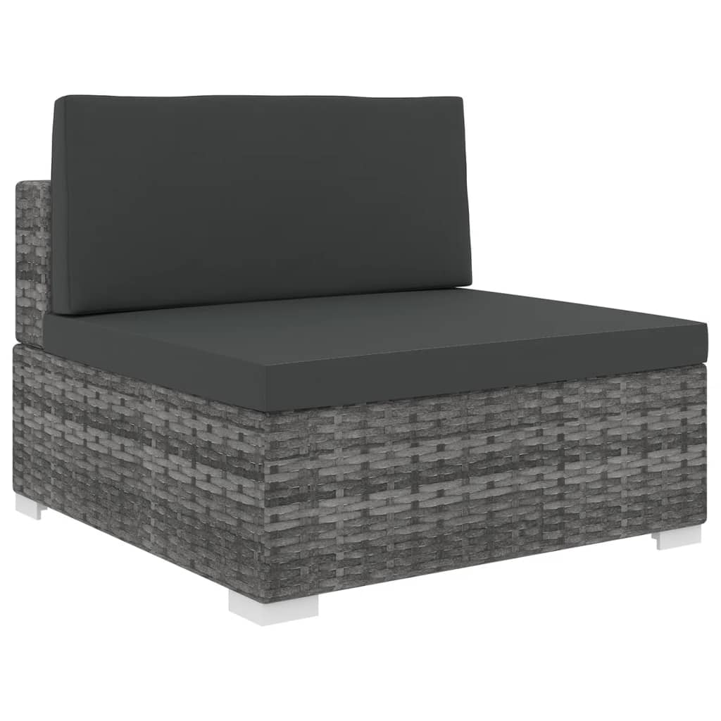 vidaXL Środkowa sofa z poduszką, polirattan, szara