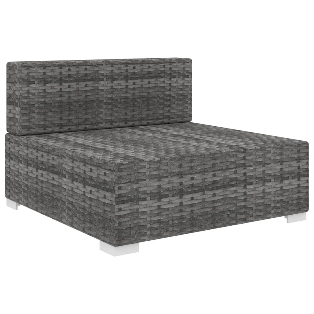 vidaXL Środkowa sofa z poduszką, polirattan, szara