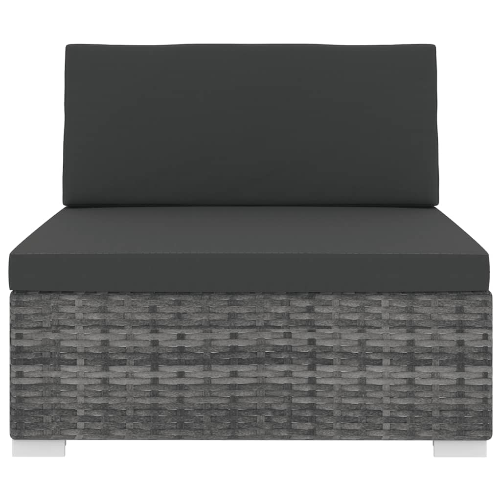 vidaXL Środkowa sofa z poduszką, polirattan, szara