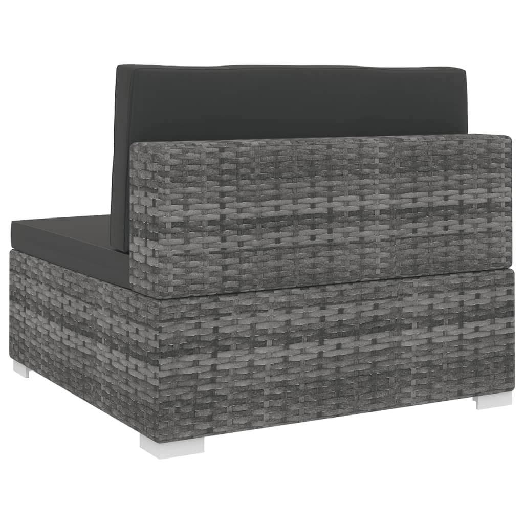 vidaXL Środkowa sofa z poduszką, polirattan, szara