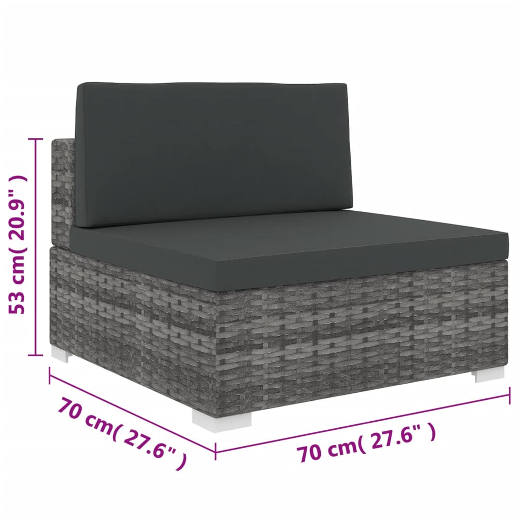 vidaXL Środkowa sofa z poduszką, polirattan, szara