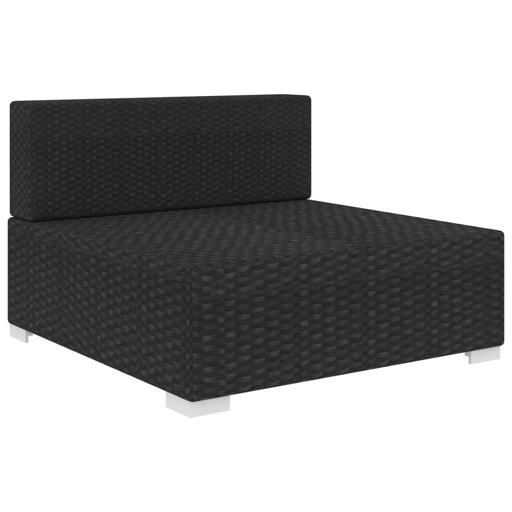 vidaXL Środkowa sofa z poduszką, polirattan, czarna