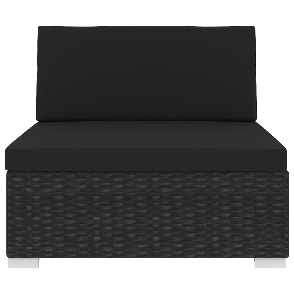 vidaXL Środkowa sofa z poduszką, polirattan, czarna