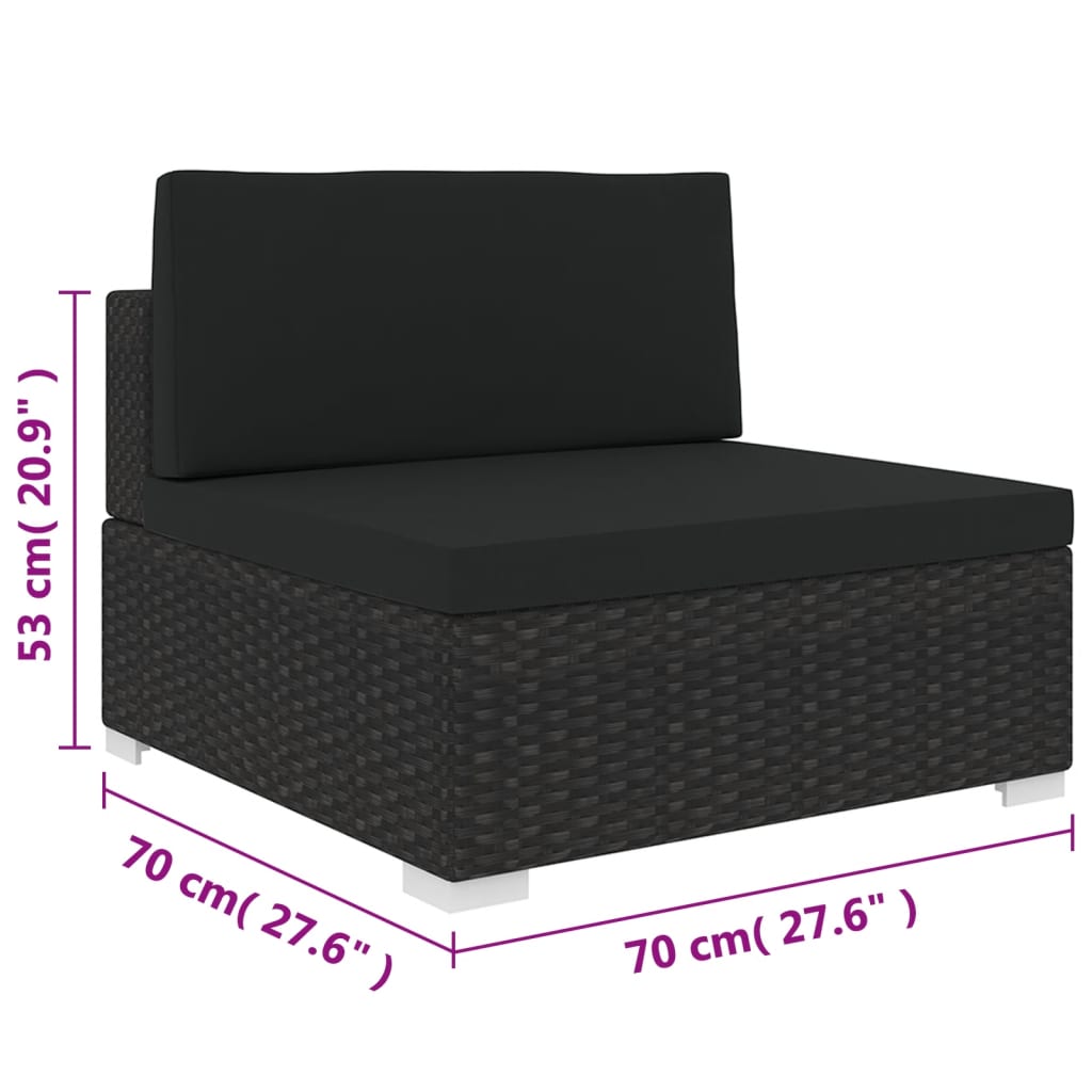 vidaXL Środkowa sofa z poduszką, polirattan, czarna