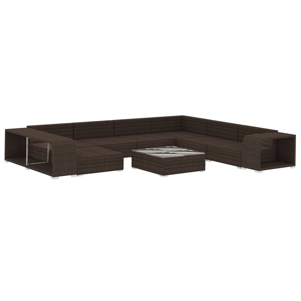 vidaXL 10-cz. zestaw mebli do ogrodu, poduszki, rattan PE, brązowy