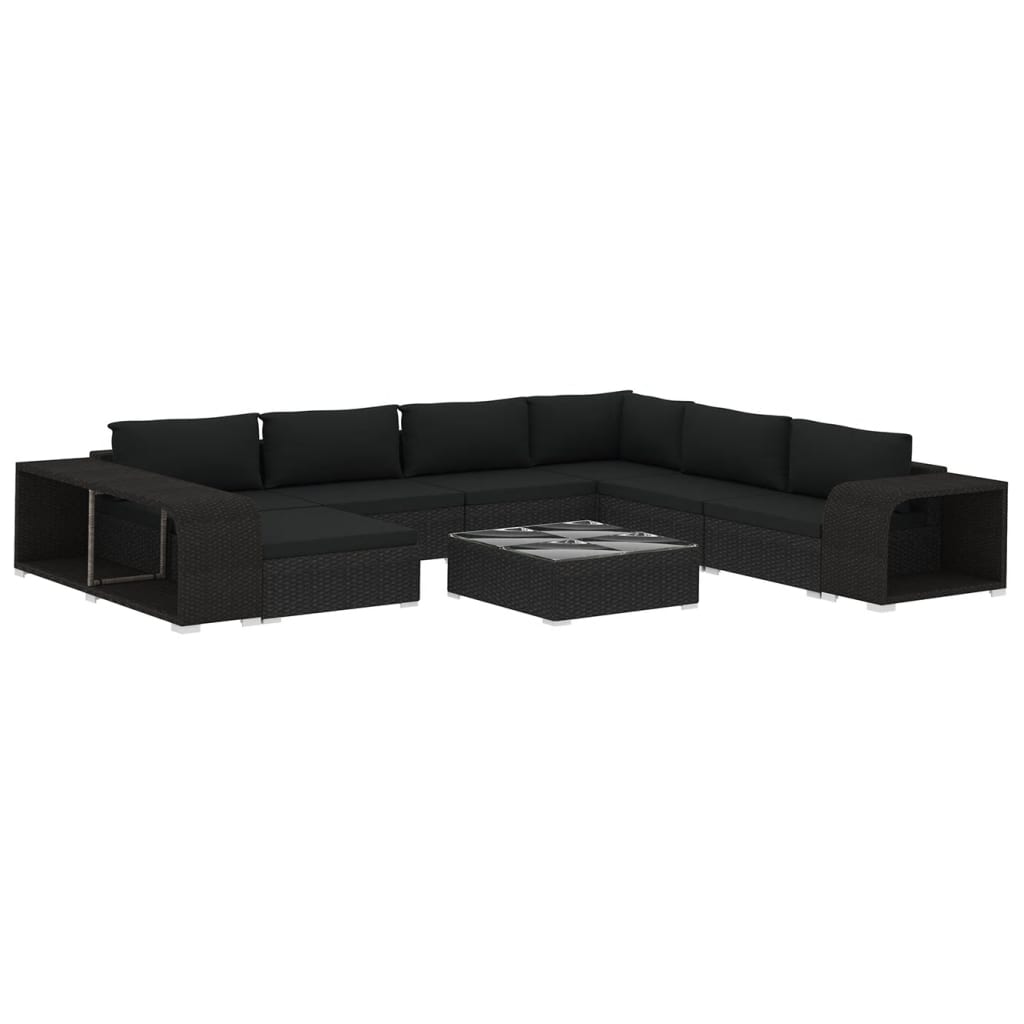 vidaXL 10-cz. zestaw mebli do ogrodu, poduszki, rattan PE, czarny