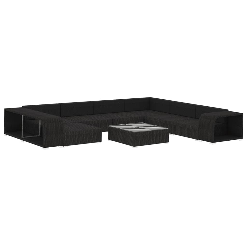 vidaXL 10-cz. zestaw mebli do ogrodu, poduszki, rattan PE, czarny
