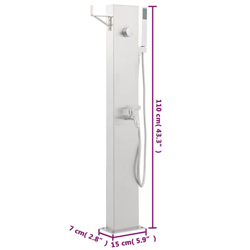 vidaXL Panel prysznicowy ogrodowy, 110 cm, stal nierdzewna