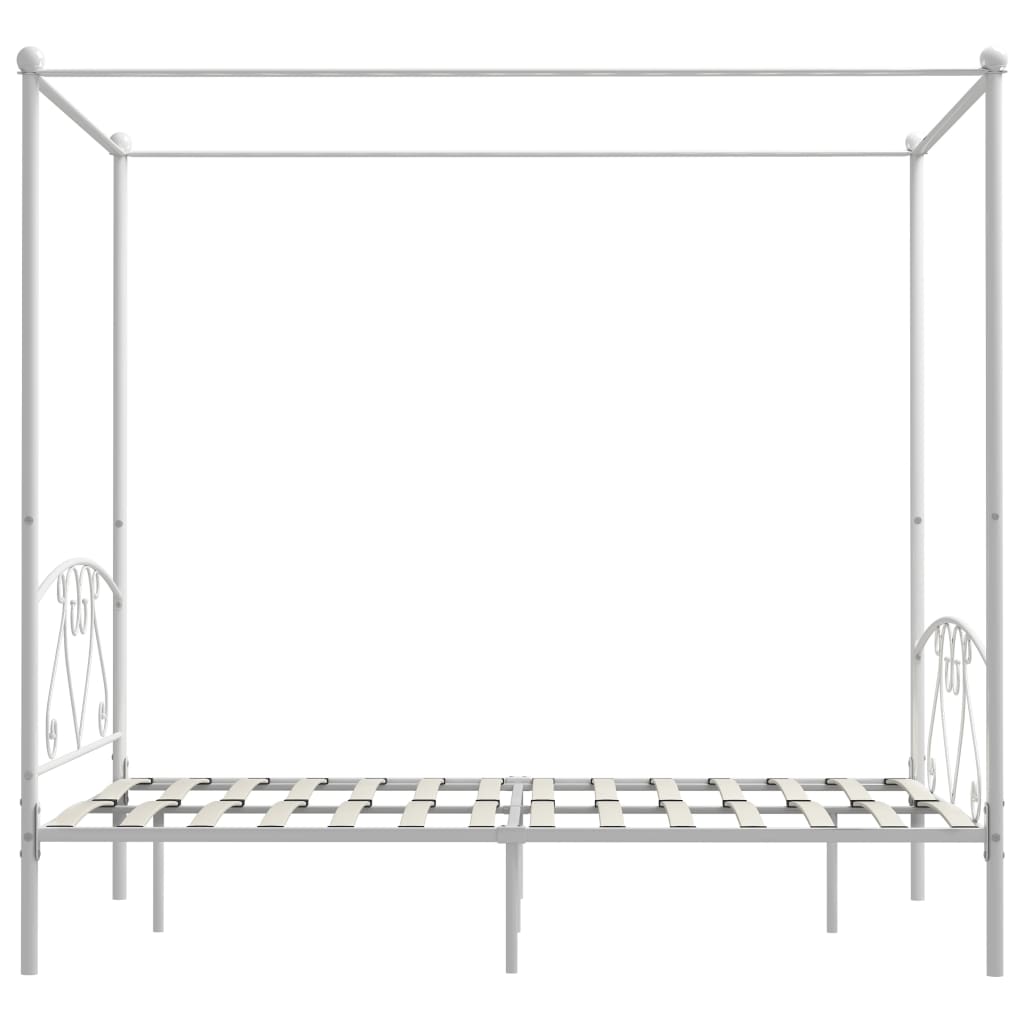 vidaXL Rama łóżka z baldachimem, biała, metalowa, 140 x 200 cm