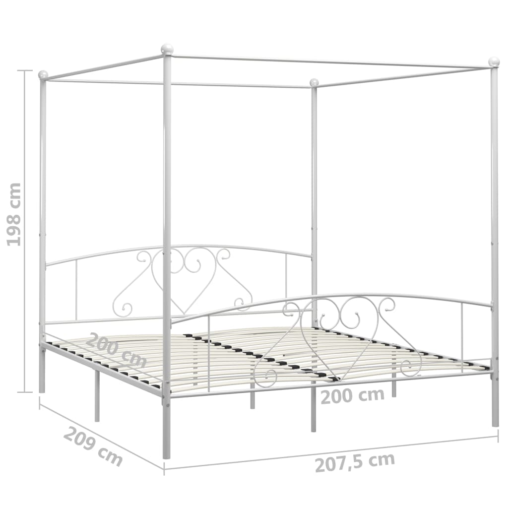 vidaXL Rama łóżka z baldachimem, biała, metalowa, 200 x 200 cm