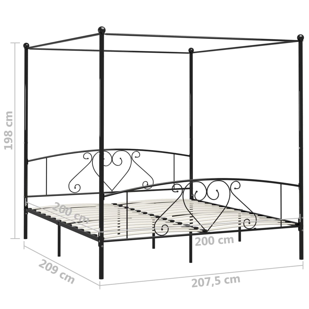 vidaXL Rama łóżka z baldachimem, czarna, metalowa, 200 x 200 cm