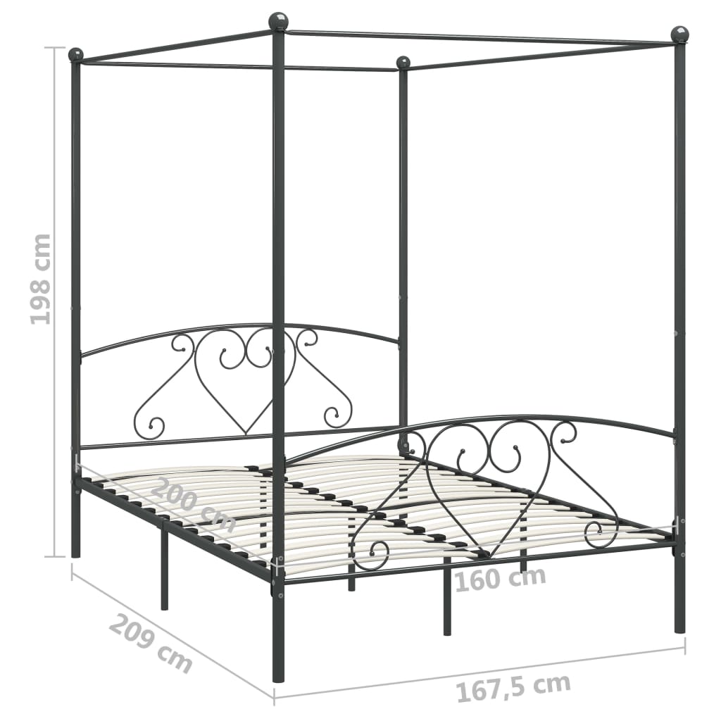 vidaXL Rama łóżka z baldachimem, szara, metalowa, 160 x 200 cm