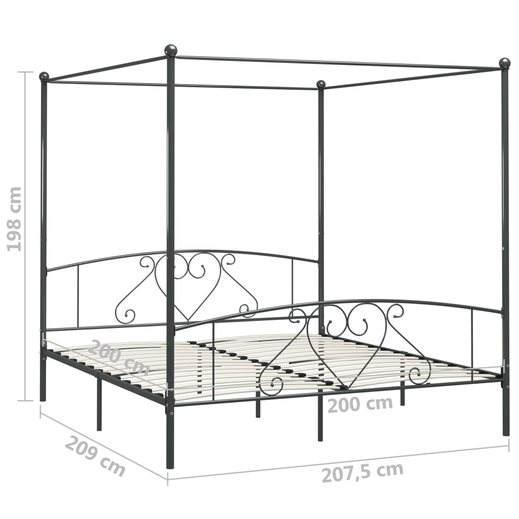 vidaXL Rama łóżka z baldachimem, szara, metalowa, 200 x 200 cm