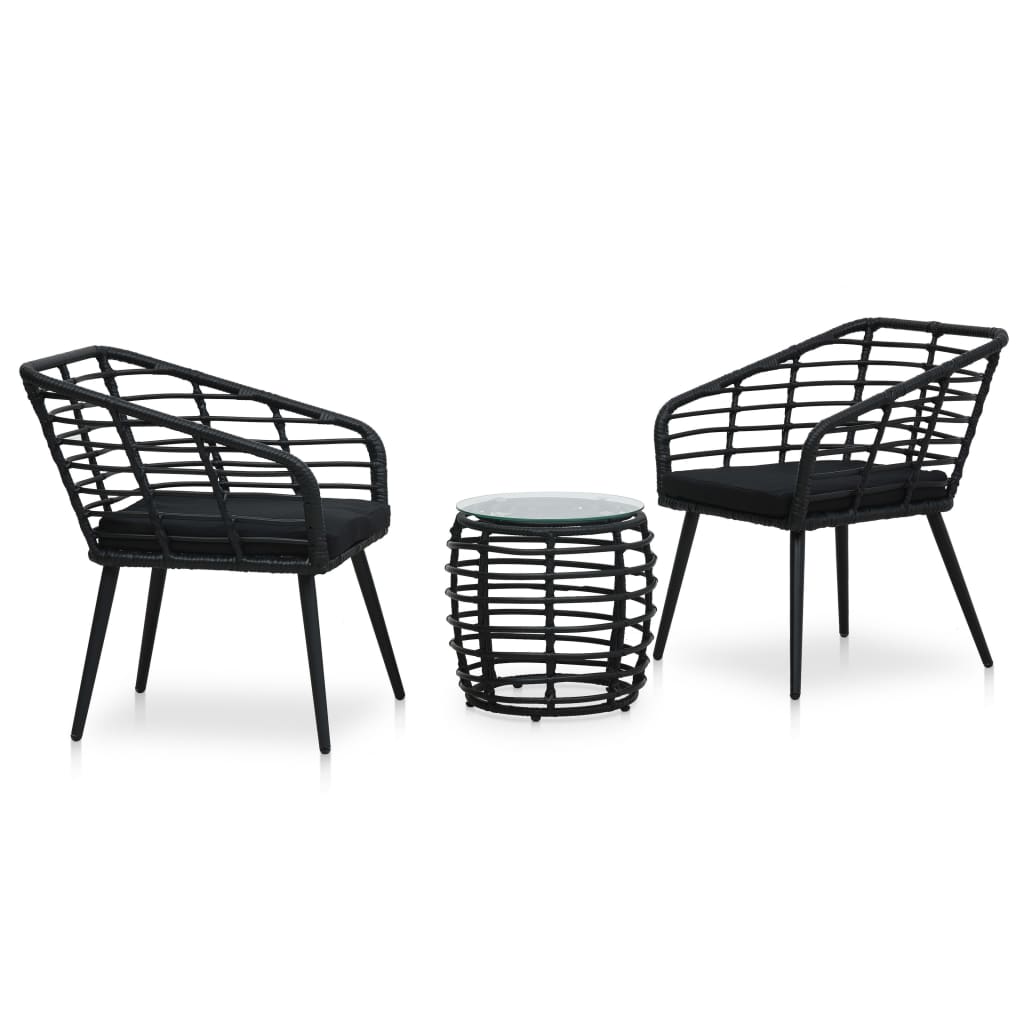 vidaXL 3-cz. zestaw mebli bistro, rattan PE, czarny