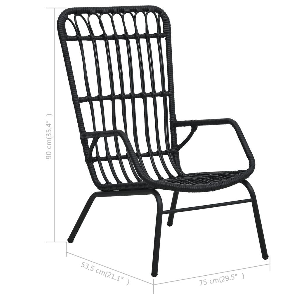 vidaXL Fotel ogrodowy, polirattan, czarny