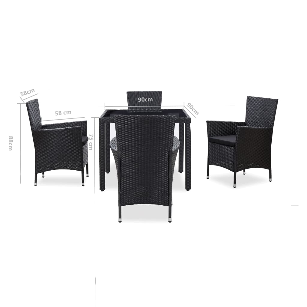 vidaXL 5-cz. zestaw mebli ogrodowych, rattan PE, czarny