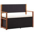 vidaXL Ławka ze schowkiem, 115 cm, rattan PE i drewno akacjowe, czarna