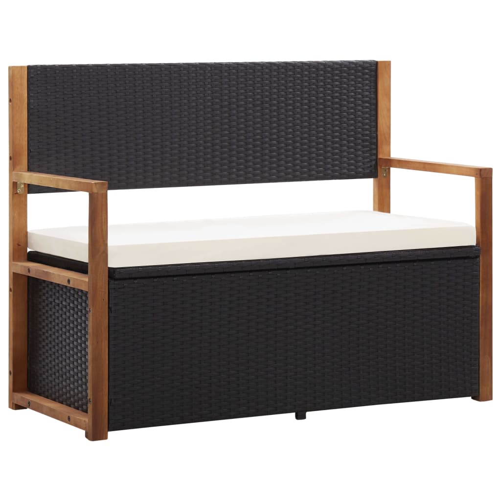 vidaXL Ławka ze schowkiem, 115 cm, rattan PE i drewno akacjowe, czarna