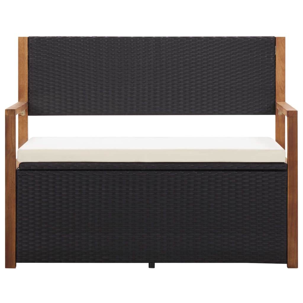 vidaXL Ławka ze schowkiem, 115 cm, rattan PE i drewno akacjowe, czarna