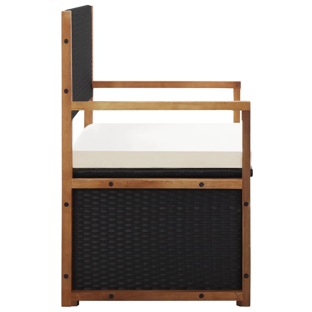 vidaXL Ławka ze schowkiem, 115 cm, rattan PE i drewno akacjowe, czarna
