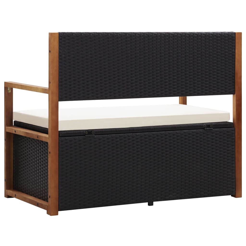 vidaXL Ławka ze schowkiem, 115 cm, rattan PE i drewno akacjowe, czarna