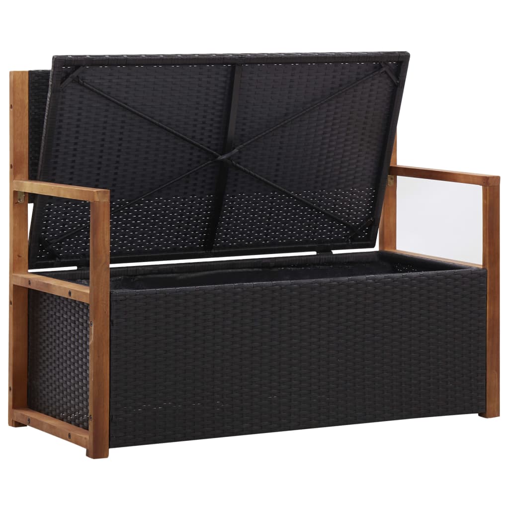 vidaXL Ławka ze schowkiem, 115 cm, rattan PE i drewno akacjowe, czarna