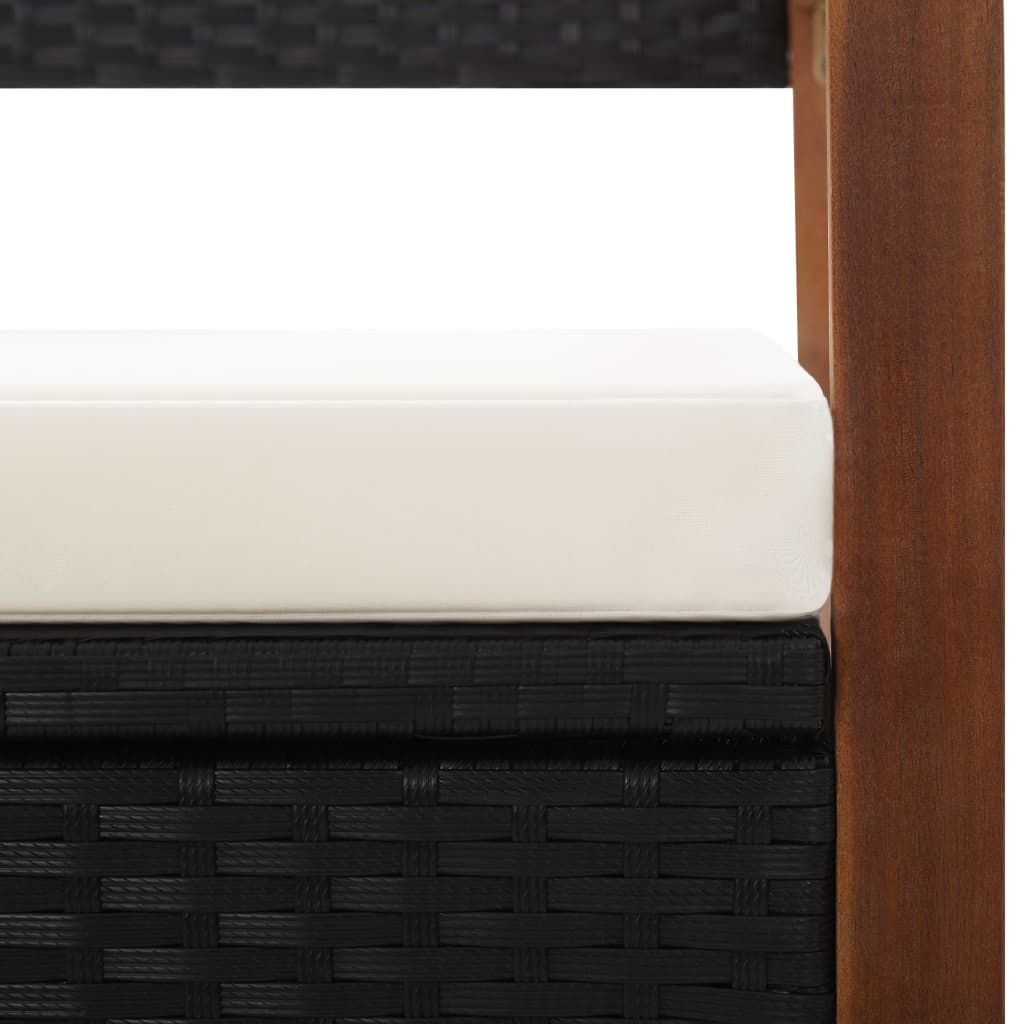 vidaXL Ławka ze schowkiem, 115 cm, rattan PE i drewno akacjowe, czarna