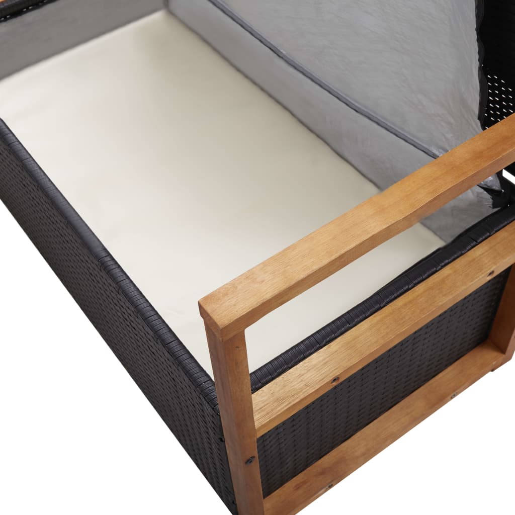 vidaXL Ławka ze schowkiem, 115 cm, rattan PE i drewno akacjowe, czarna