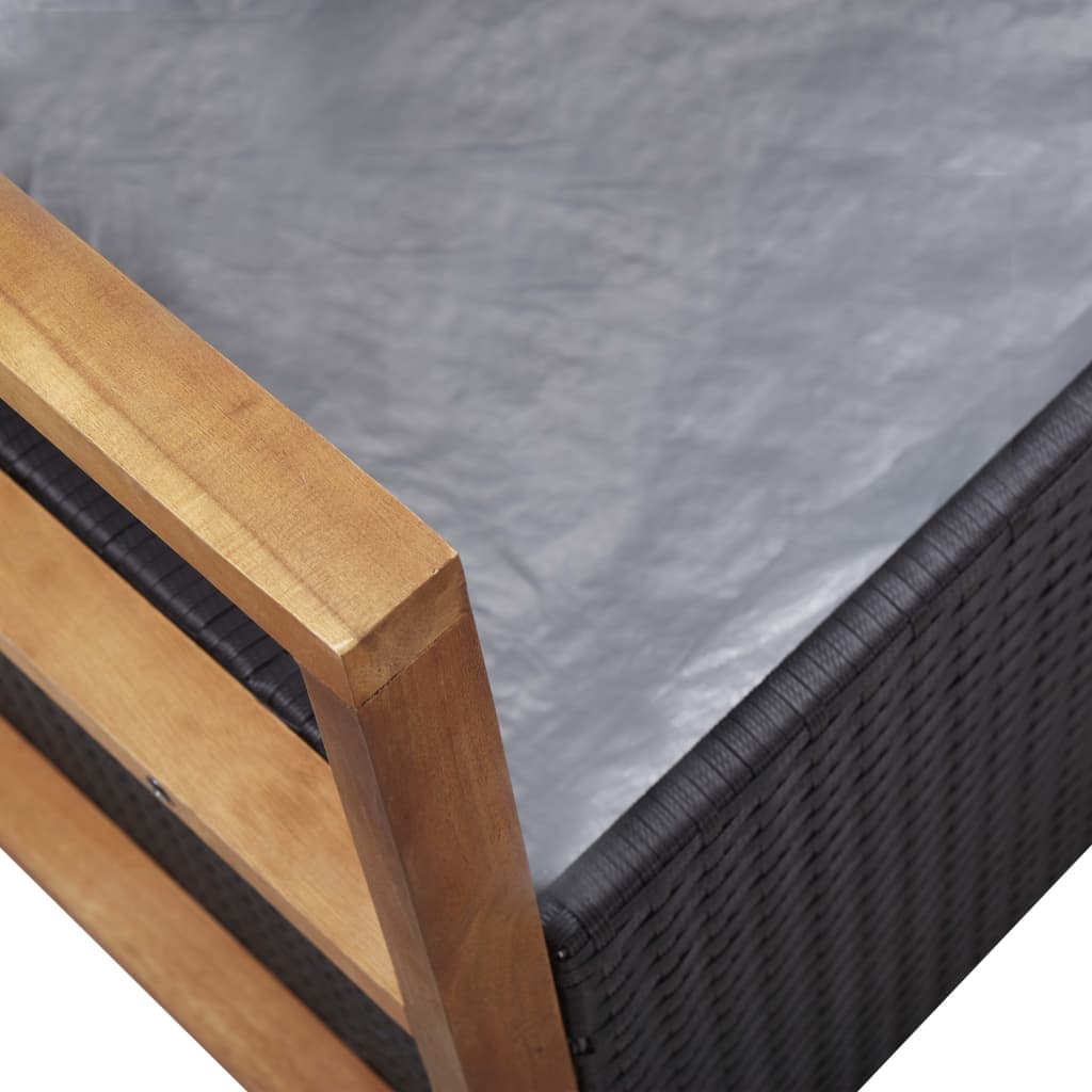 vidaXL Ławka ze schowkiem, 115 cm, rattan PE i drewno akacjowe, czarna