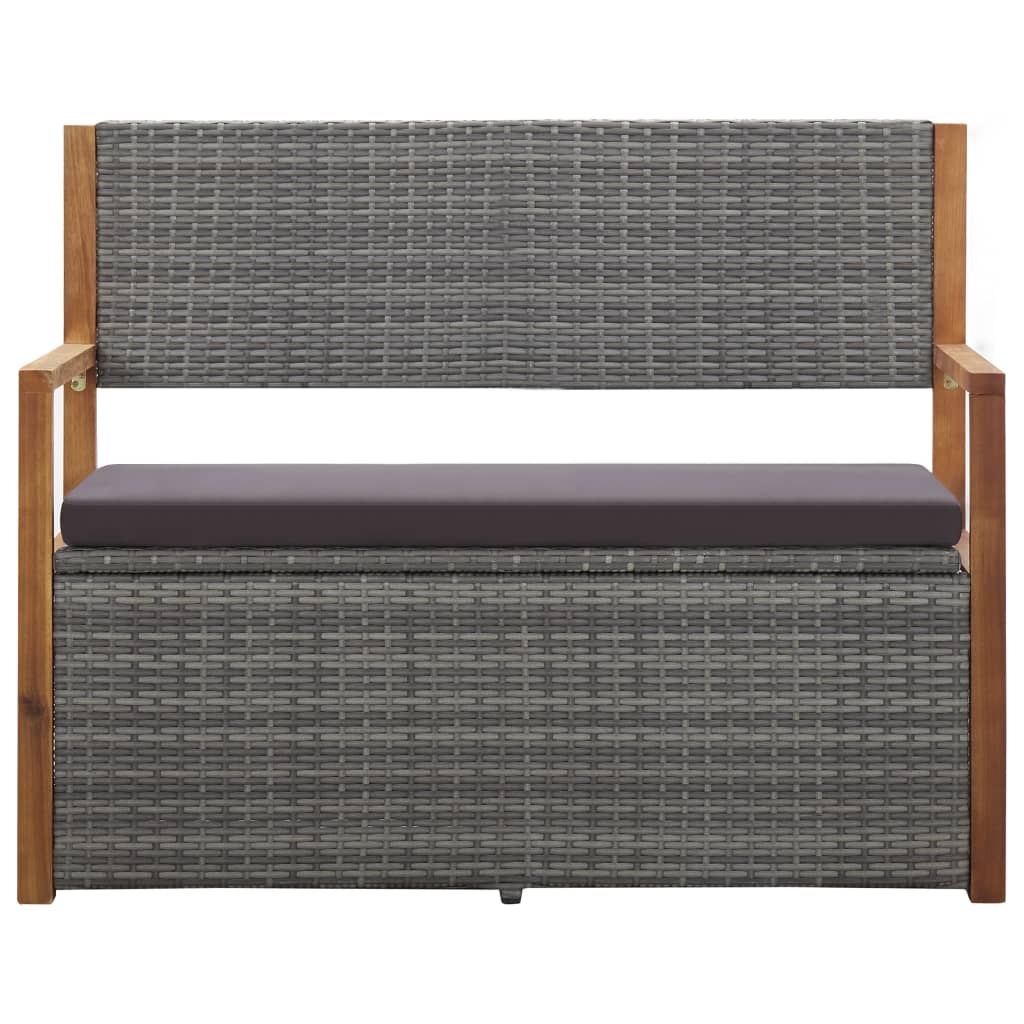 vidaXL Ławka ze schowkiem, 115 cm, rattan PE i drewno akacjowe, szara