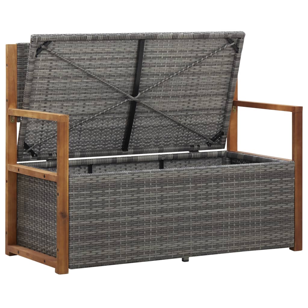 vidaXL Ławka ze schowkiem, 115 cm, rattan PE i drewno akacjowe, szara