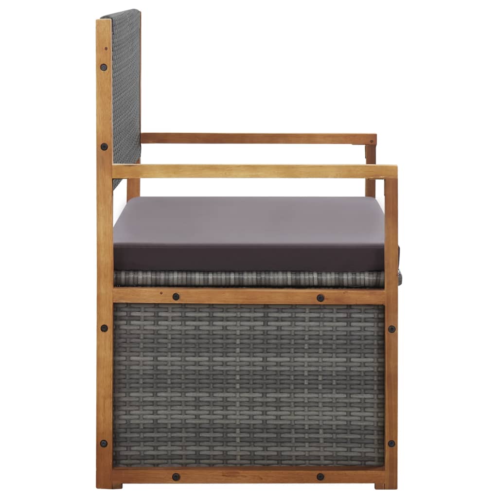 vidaXL Ławka ze schowkiem, 115 cm, rattan PE i drewno akacjowe, szara