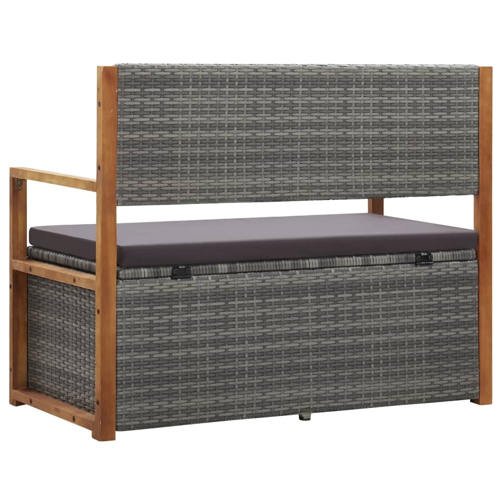 vidaXL Ławka ze schowkiem, 115 cm, rattan PE i drewno akacjowe, szara