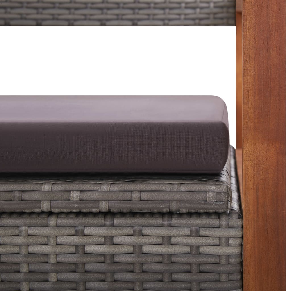 vidaXL Ławka ze schowkiem, 115 cm, rattan PE i drewno akacjowe, szara
