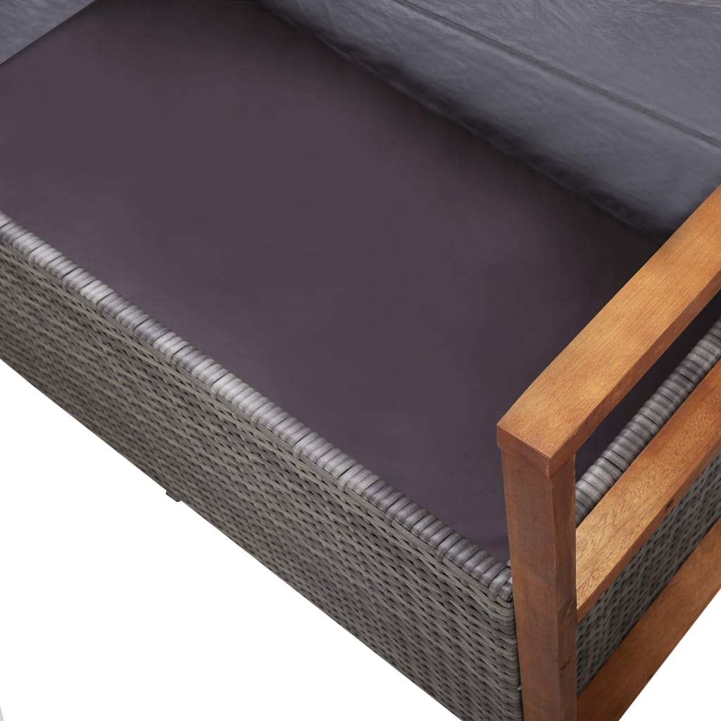 vidaXL Ławka ze schowkiem, 115 cm, rattan PE i drewno akacjowe, szara
