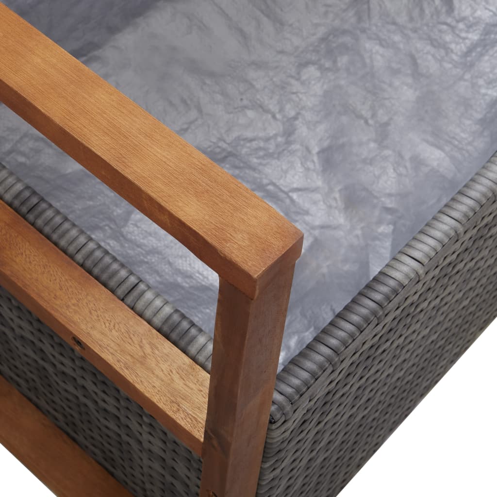 vidaXL Ławka ze schowkiem, 115 cm, rattan PE i drewno akacjowe, szara