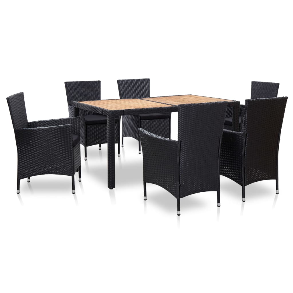 vidaXL 7-cz. zestaw mebli ogrodowych z poduszkami, rattan PE, czarny