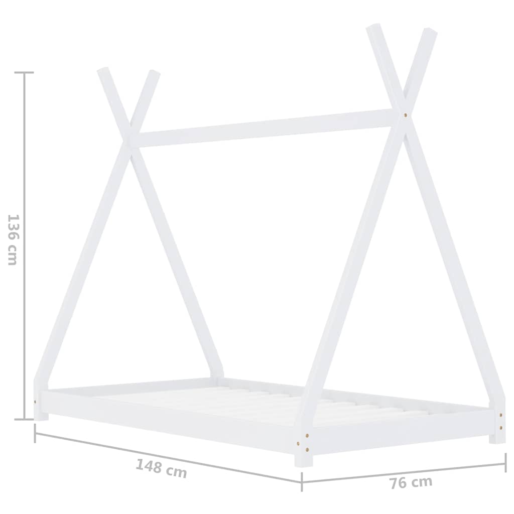 vidaXL Rama łóżka dziecięcego, biała, lite drewno sosnowe, 70 x 140 cm