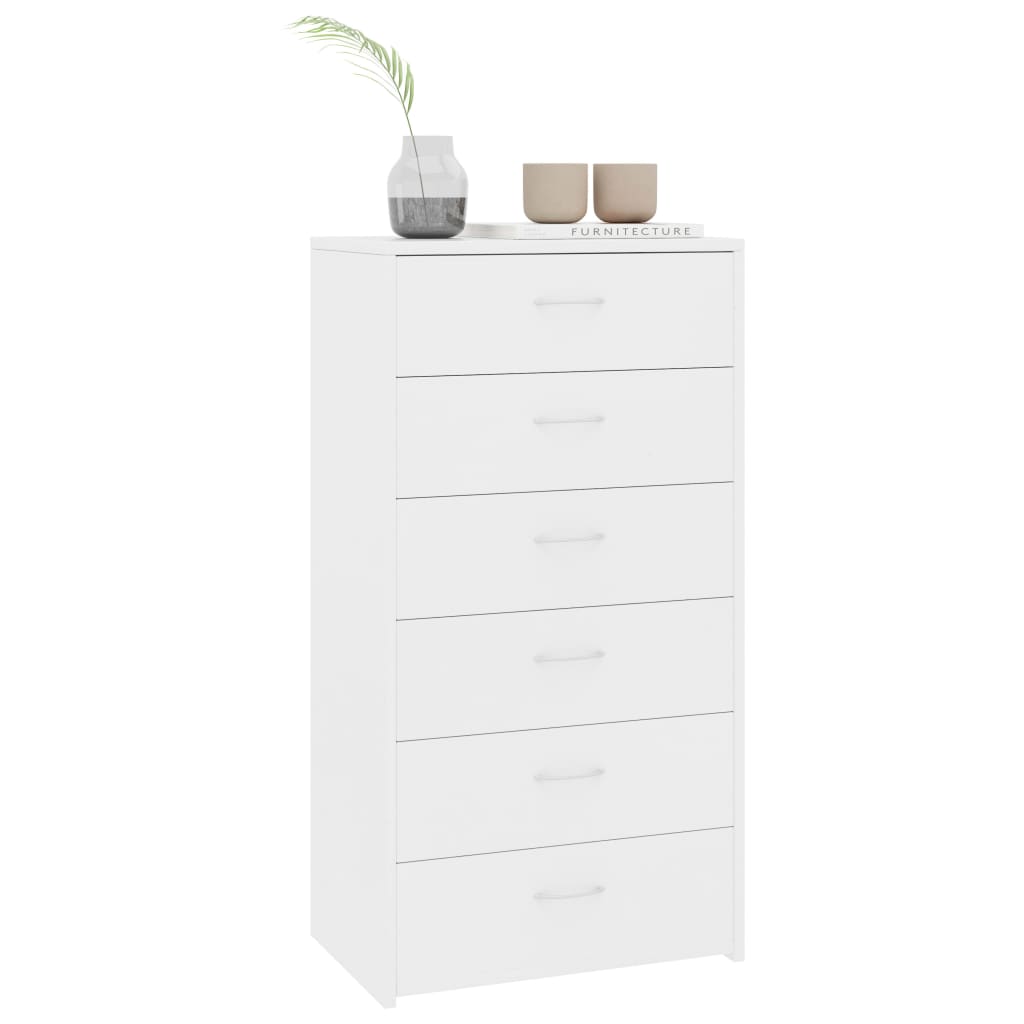 vidaXL Komoda, 6 szuflad, biała, 50x34x96 cm, materiał drewnopochodny