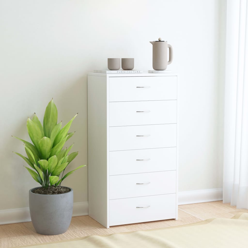 vidaXL Komoda, 6 szuflad, biała, 50x34x96 cm, materiał drewnopochodny