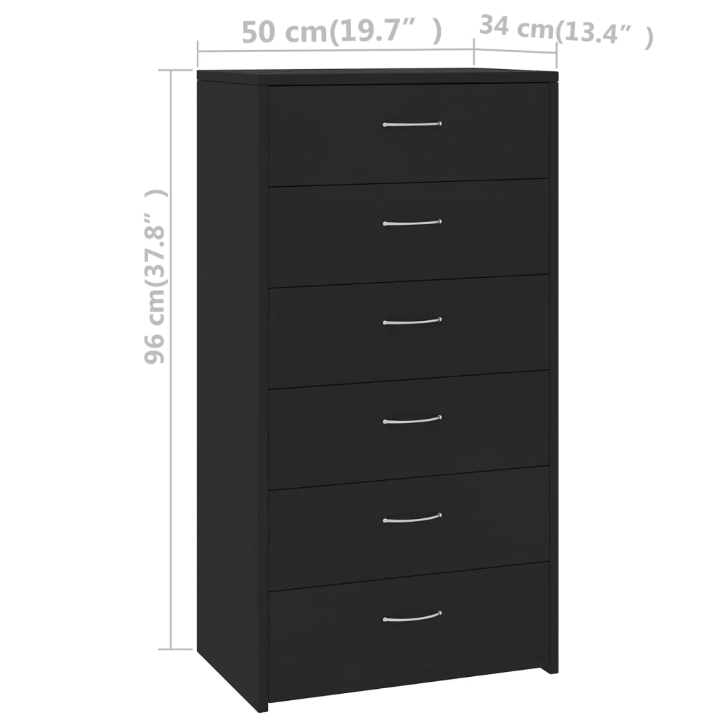 vidaXL Komoda z 6 szufladami, czarna, 50x34x96 cm