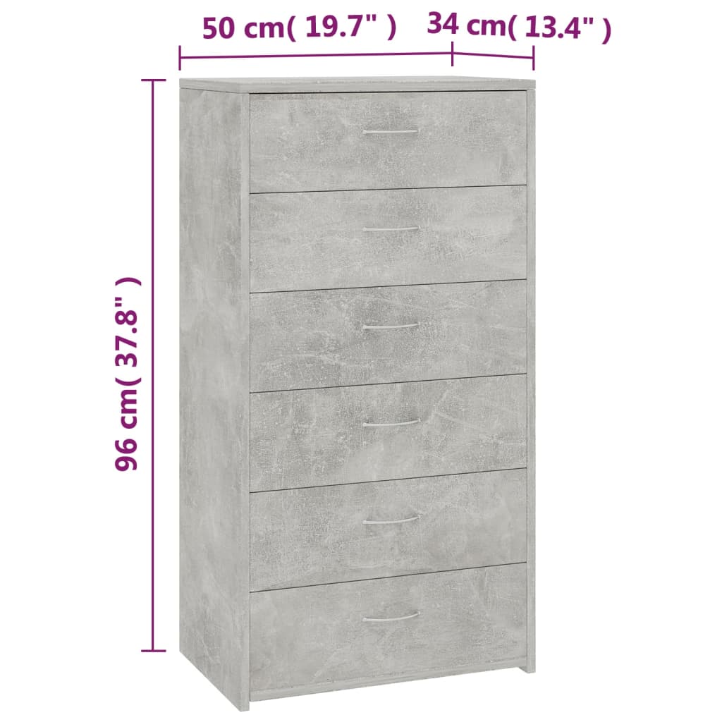 vidaXL Komoda, 6 szuflad, betonowa szarość, 50x34x96 cm