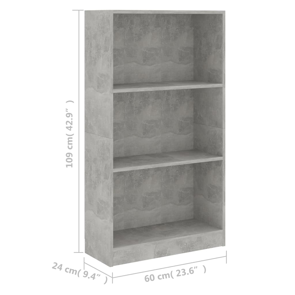 vidaXL 3-poziomowy regał, betonowy szary, 60x24x109 cm, płyta wiórowa