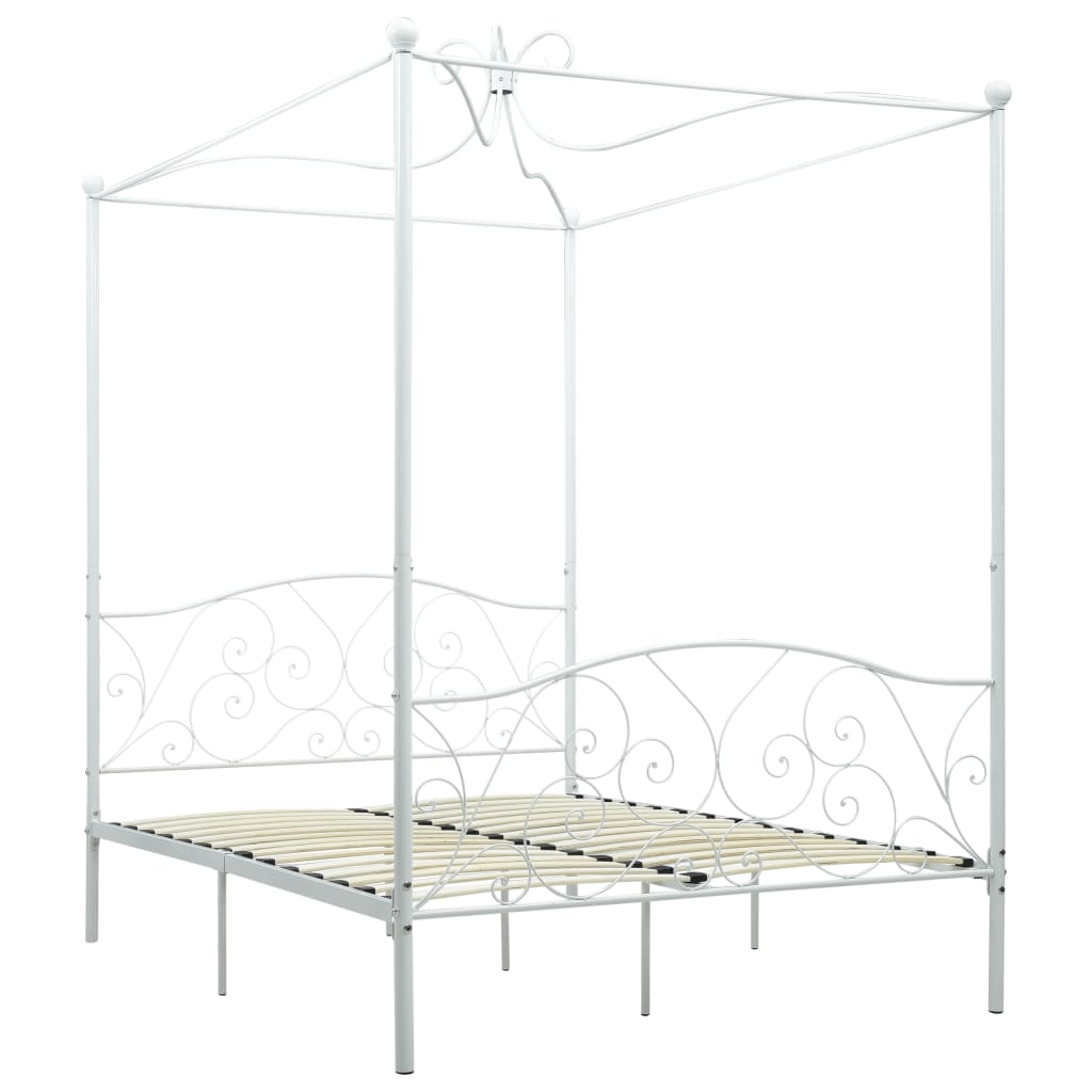 vidaXL Rama łóżka z baldachimem, biała, metalowa, 120 x 200 cm