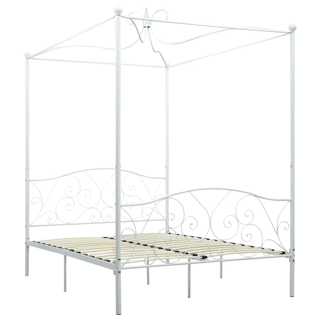 vidaXL Rama łóżka z baldachimem, biała, metalowa, 140 x 200 cm